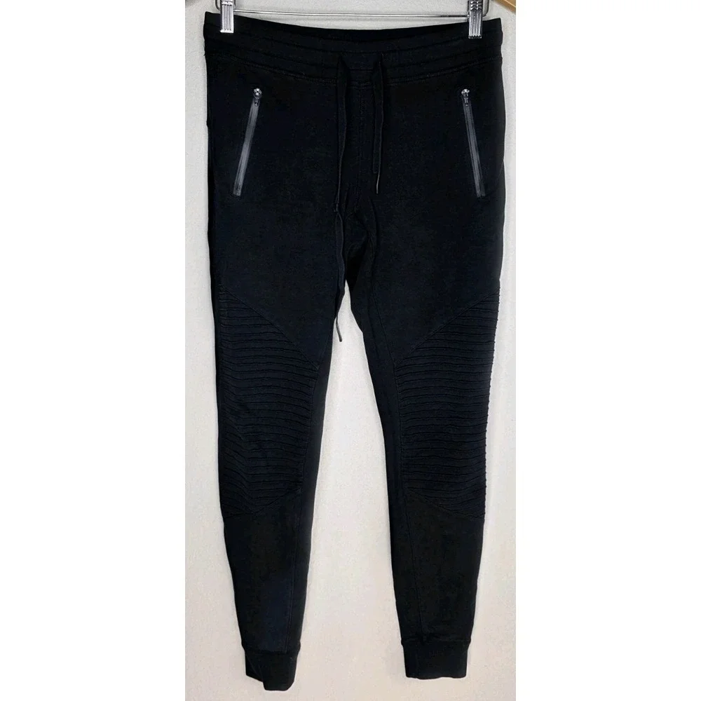 Alo Yoga Black Moto Zipper Pocket Jogger Sweatpants Woman Gym‎ Lounge XS